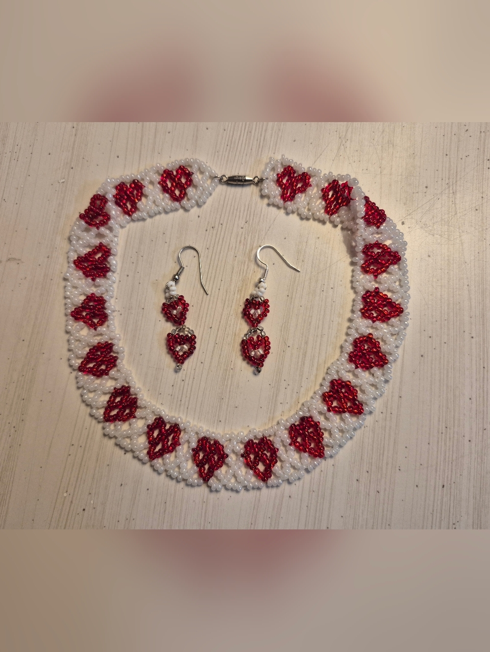 Handmade Miyuki Seed Bead Heart Necklace & Earring Set